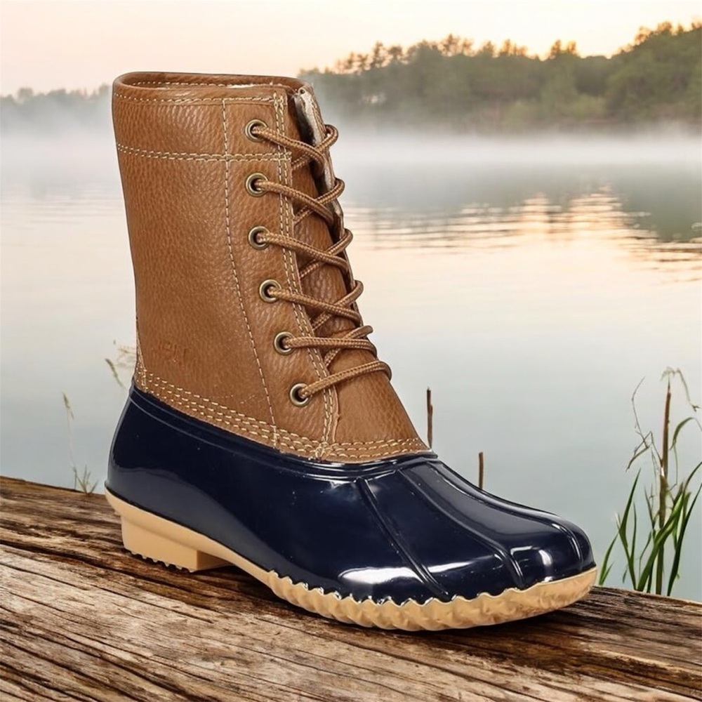 JBU Women's Maplewood Water-Resistant Mid Calf Lace-up Duck Boots, Navy Size 6.5